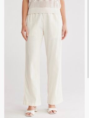 Calvin Klein Cream Wide-Leg Linen-Blend Pants